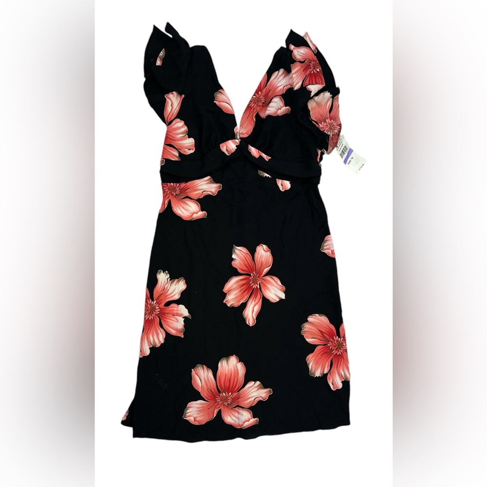 Vintage S.L Fashions Dead Stock Paper Tag Black And Red Floral MIDI Dress 12 NWT